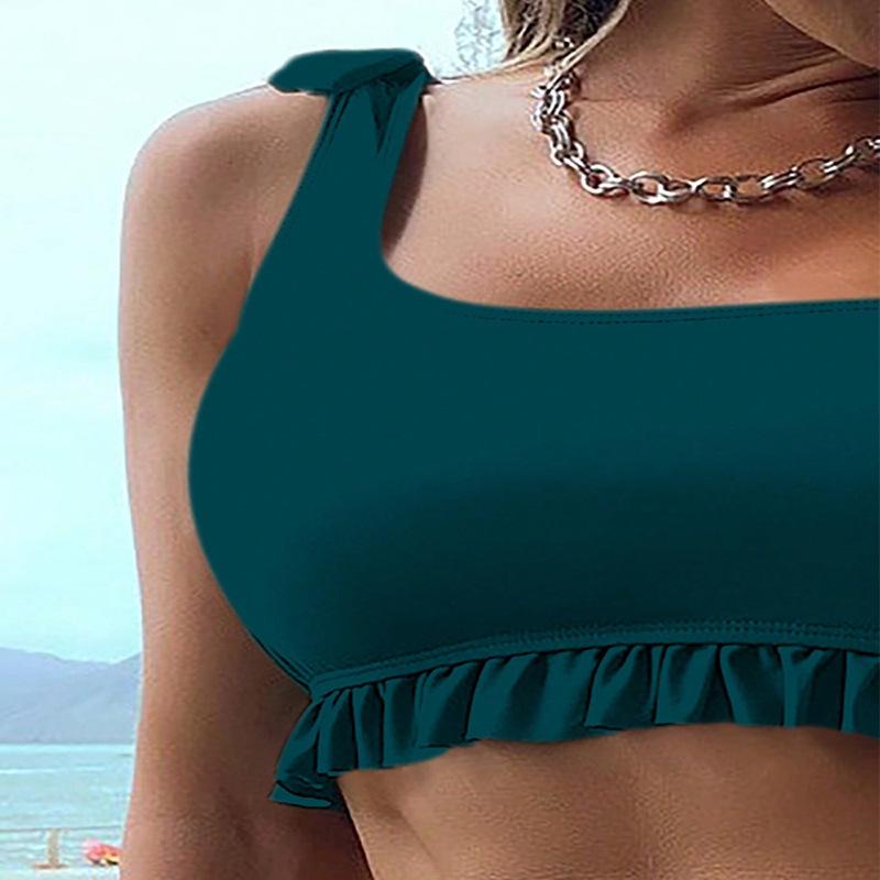 2025 Color Block One-Shoulder Split Swimsuit: Women's European and American Beach Bikini