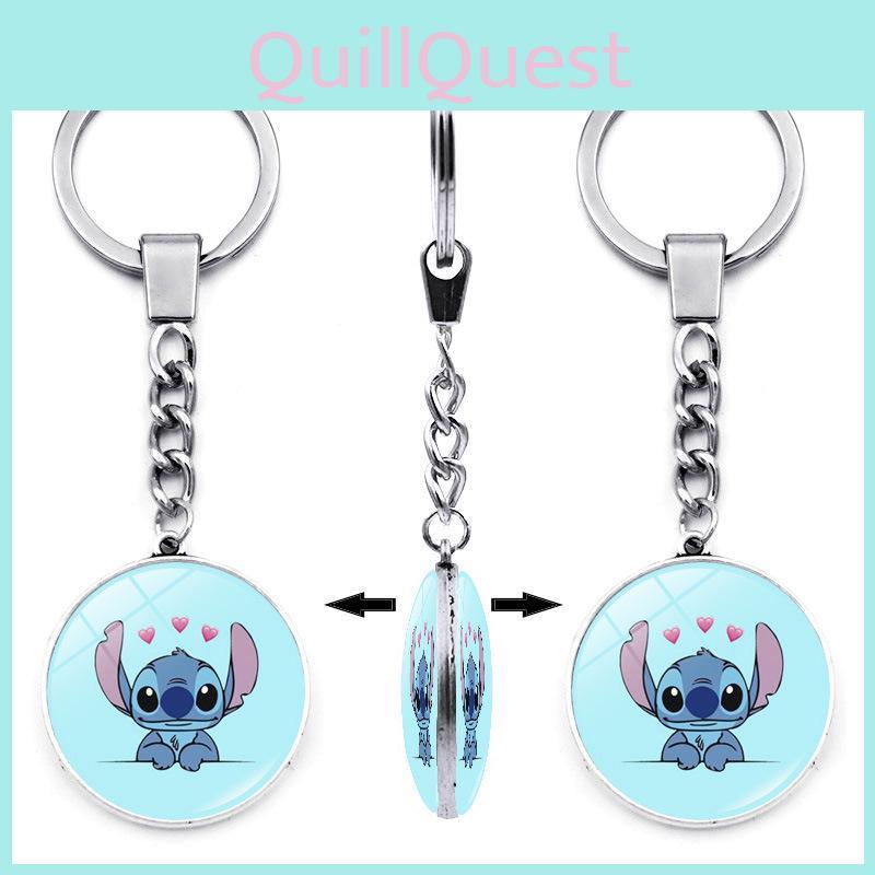 Adorable Stitch Keychain With Gemstone Double-sided Design Zinc Alloy Key Ring