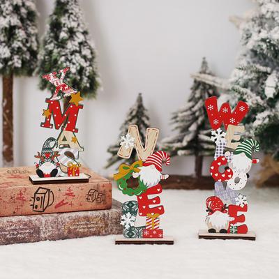 Weihnachtsdekoration Ausgehöhlte Holz Neujahrsgeschenk Wiederverwendbar Langlebig Weihnachtsdekoration Buchstabenform Bunte Holzweihnachtsornamente für Weihnachten