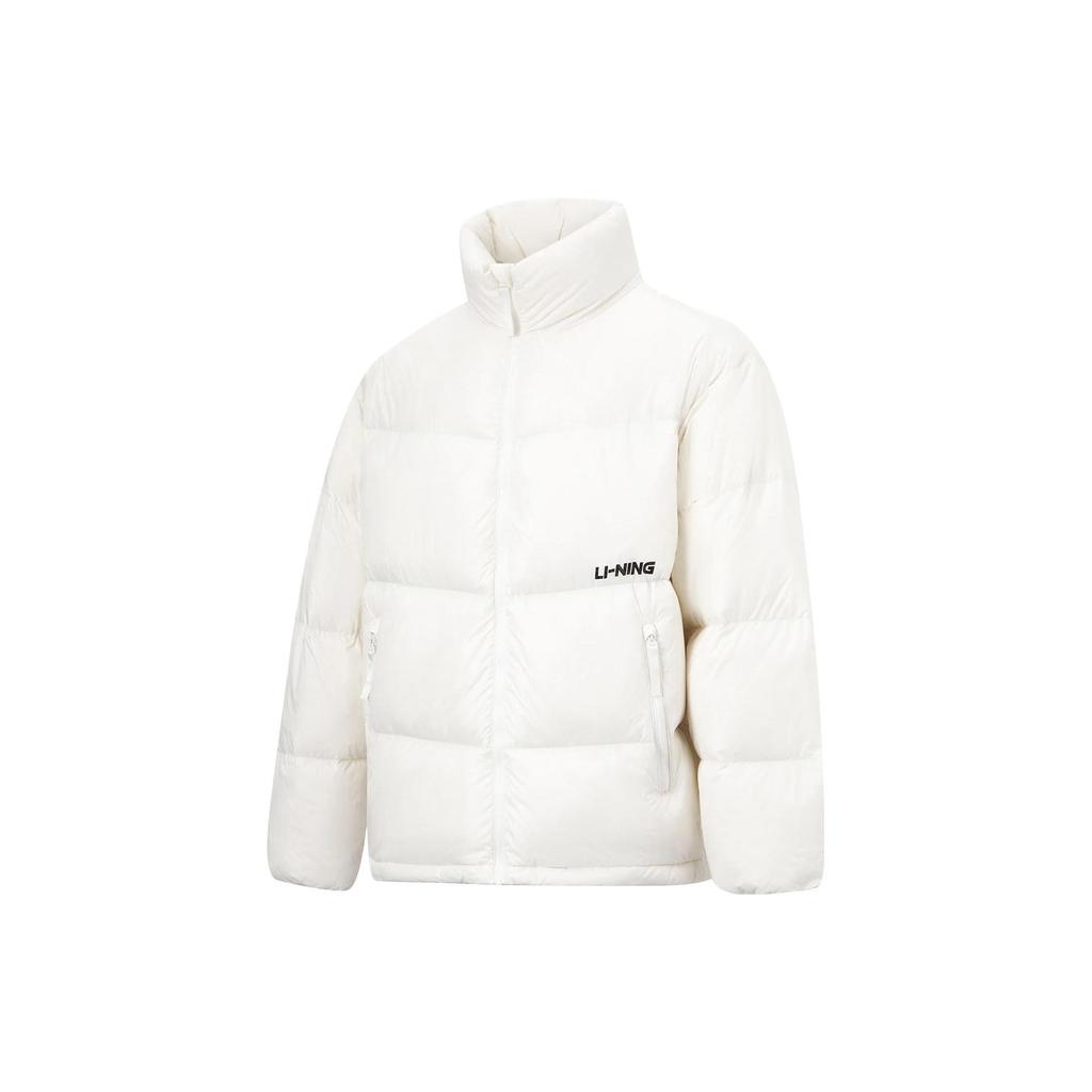 Li Ning Sports Lifestyle Series Letter Logo Print Windproof Loose Short Down Jacket Unisex Jacket Off-White AYMT349-2
