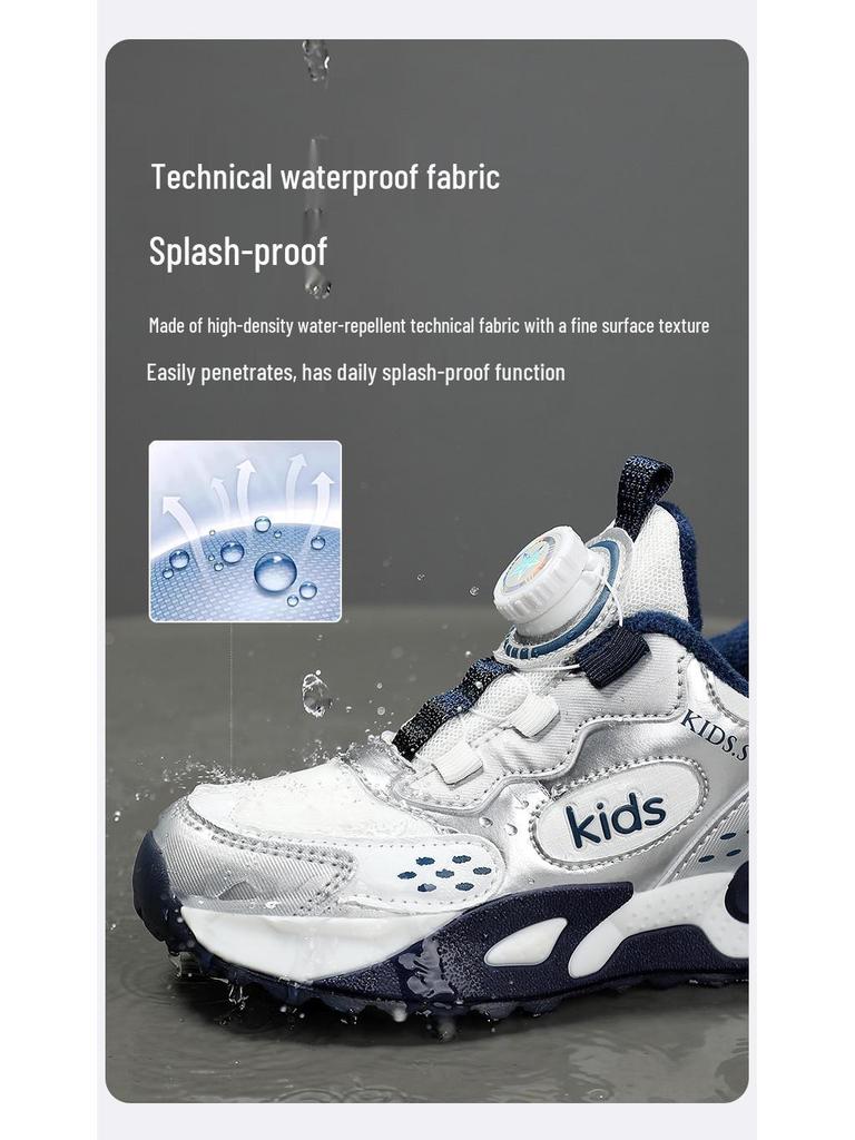 Boys' Winter Sports Shoes: Non-slip Leather, Velvet-Lined, Cotton-Enhanced, Rotary Knob Fastenings for Kids