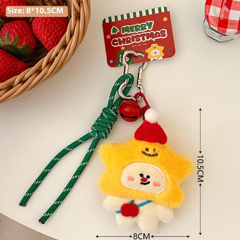 Sweet Cartoon Christmas Plush Doll Pendant Keychain Fluffy Cute Christmas Tree Gingerbread Man Animal Pendant Decorative Gifts