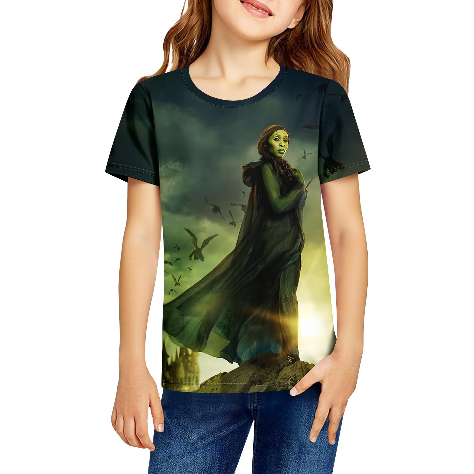 

Fashionable Round Neck Short Sleeve Work Clothes Printed Tops For KID Summer Tops 100 чорний