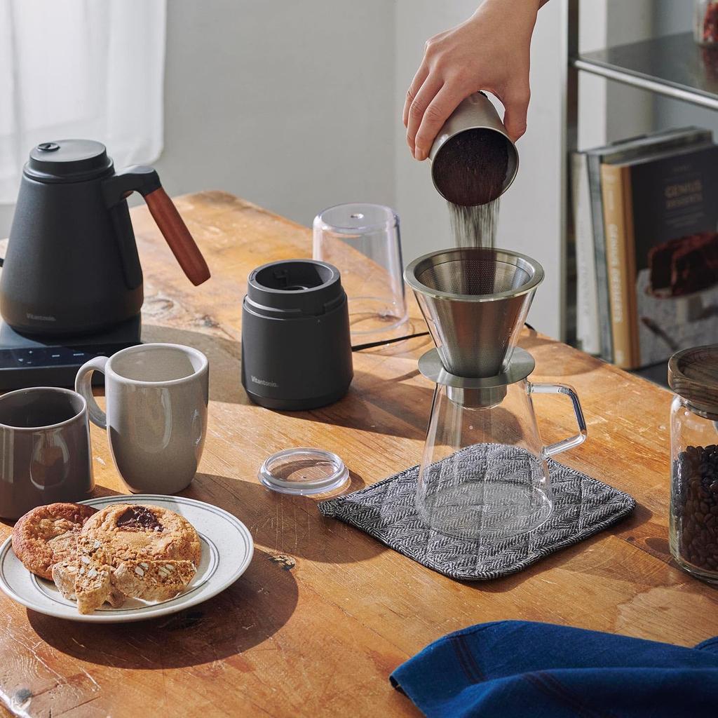 Vitantonio VML-10 Electric Coffee Grinder, Automatic Grinding, Dry Food Grinder, Black