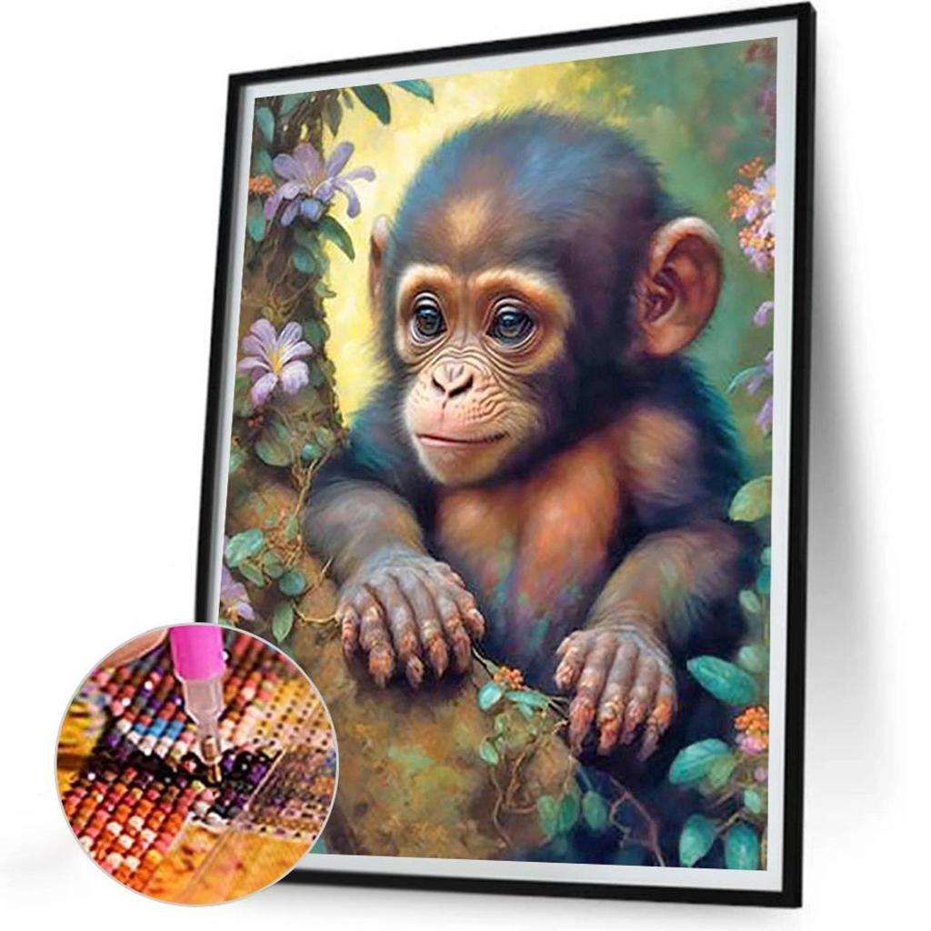 5D DIY Full Round Drill Diamond Painting Little Monkey Home Decor Art Craft