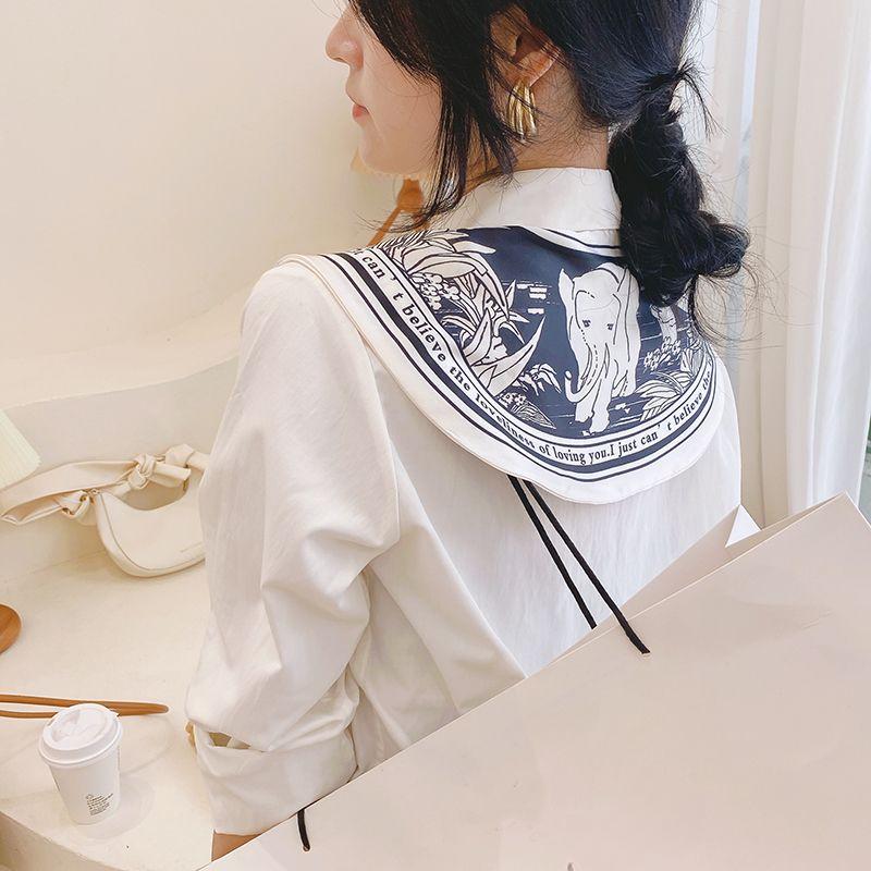 

Эстетическая элегантная офисная рубашка, шаль, женская винтажная уличная одежда с цветочным принтом, шарф, новая универсальная повседневная верхняя одежда без рукавов One Size синий