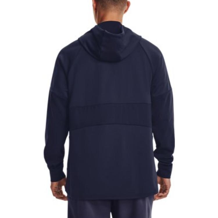 Under Armour Rush Solid Color Logo Print Drawstring Hooded Long Sleeve Sweatshirt Men Sweatshirt Dark-Blue 1370450-410