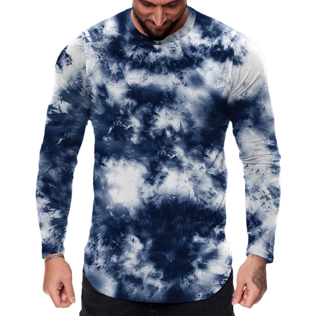 Spring and Autumn Round Neck 3D Tie Dye Printed T-shirts Fashionable Casual Long Sleeved Men's T-shirts