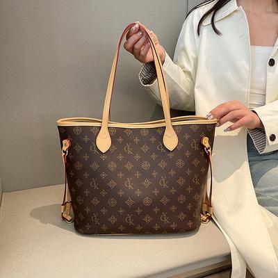 Tote Bag New Retro Printed Bag Women's Versatile Contrasting Color Handbag Large Capacity Commuting Shoulder Bag Women's Bag