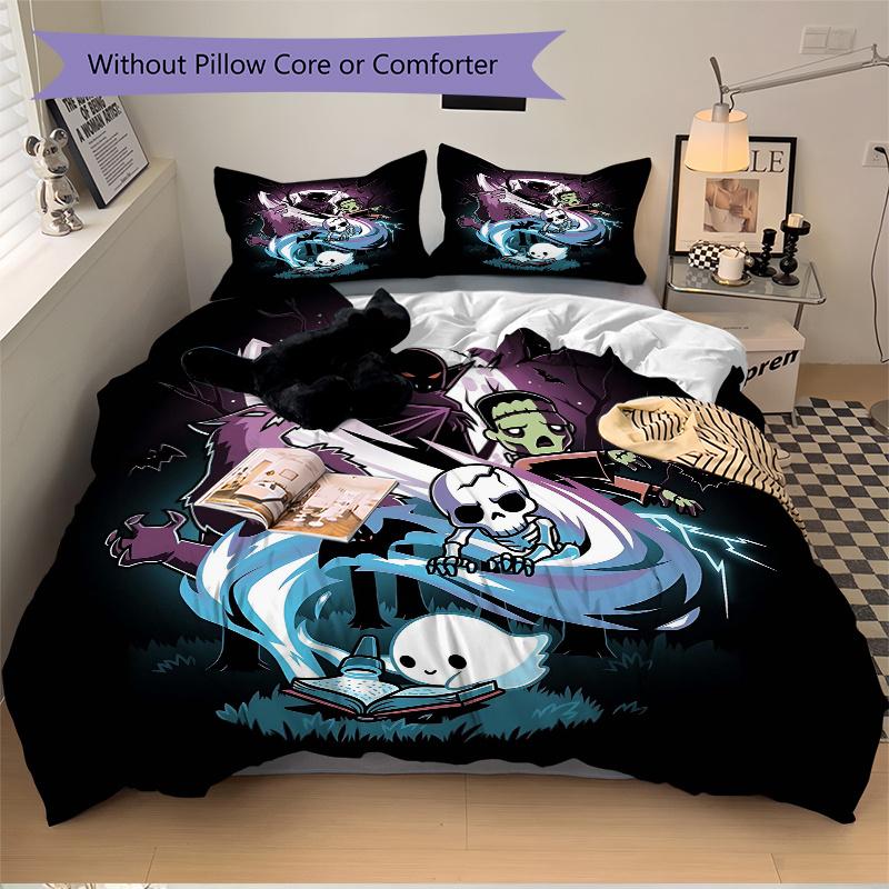 

3pcs Horror Cartoon Printed Quilt Set - Soft and Comfortable Quilt Cover for Bedroom, Guest Room L058 135x200cm