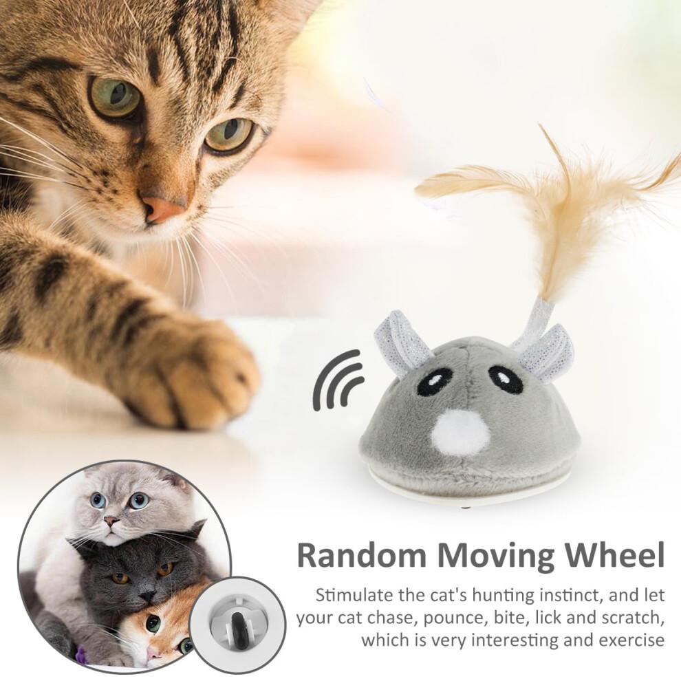 Qenwkxz Cat Interactive Mouse Toy, Compatible with USB Rechargeable, Automatic Random Moving Teaser with Feather Tail for Kitten Pets