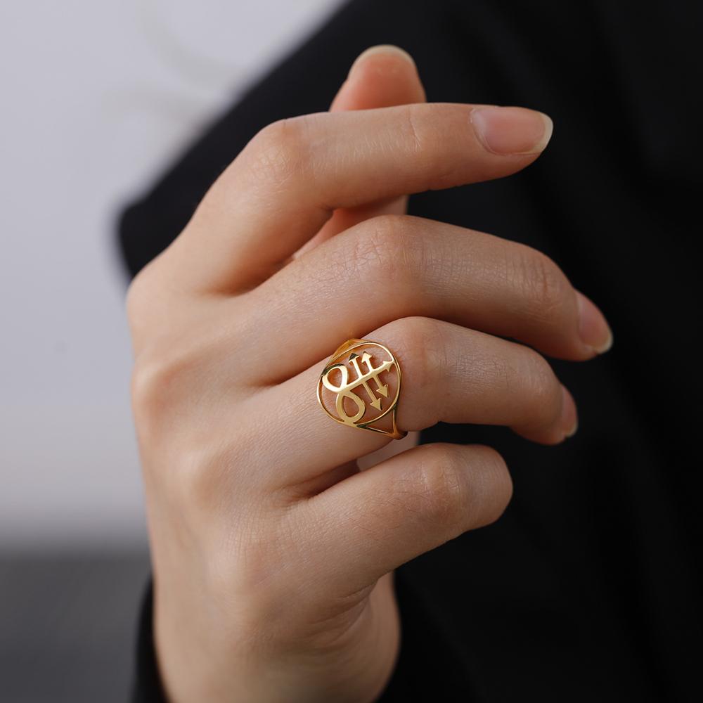 Dawapara Leviathan Cross Ring Stainless Steel Church Seal of Lucifer Alchemical Symbol Gothic Jewelry