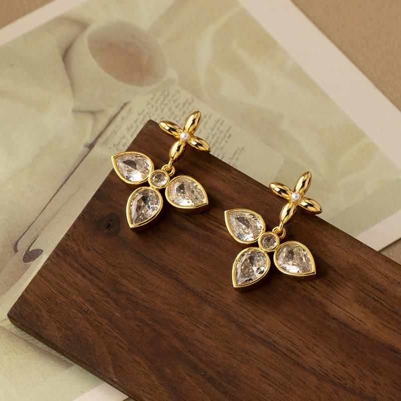 Cross Stud Earrings Women Zinc Alloy Rhinestone Minimalist Chic Fashion Jewelry Daily Wear White