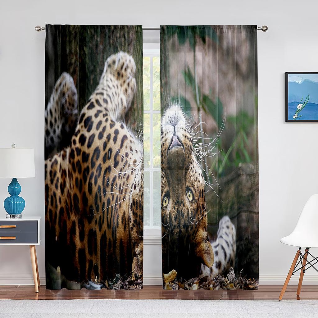 African Animal Safari Leopard Wildlife Cheetah Sheer Voile Curtains for Living Room Bedroom Kitchen Decor Tulle Window Curtain