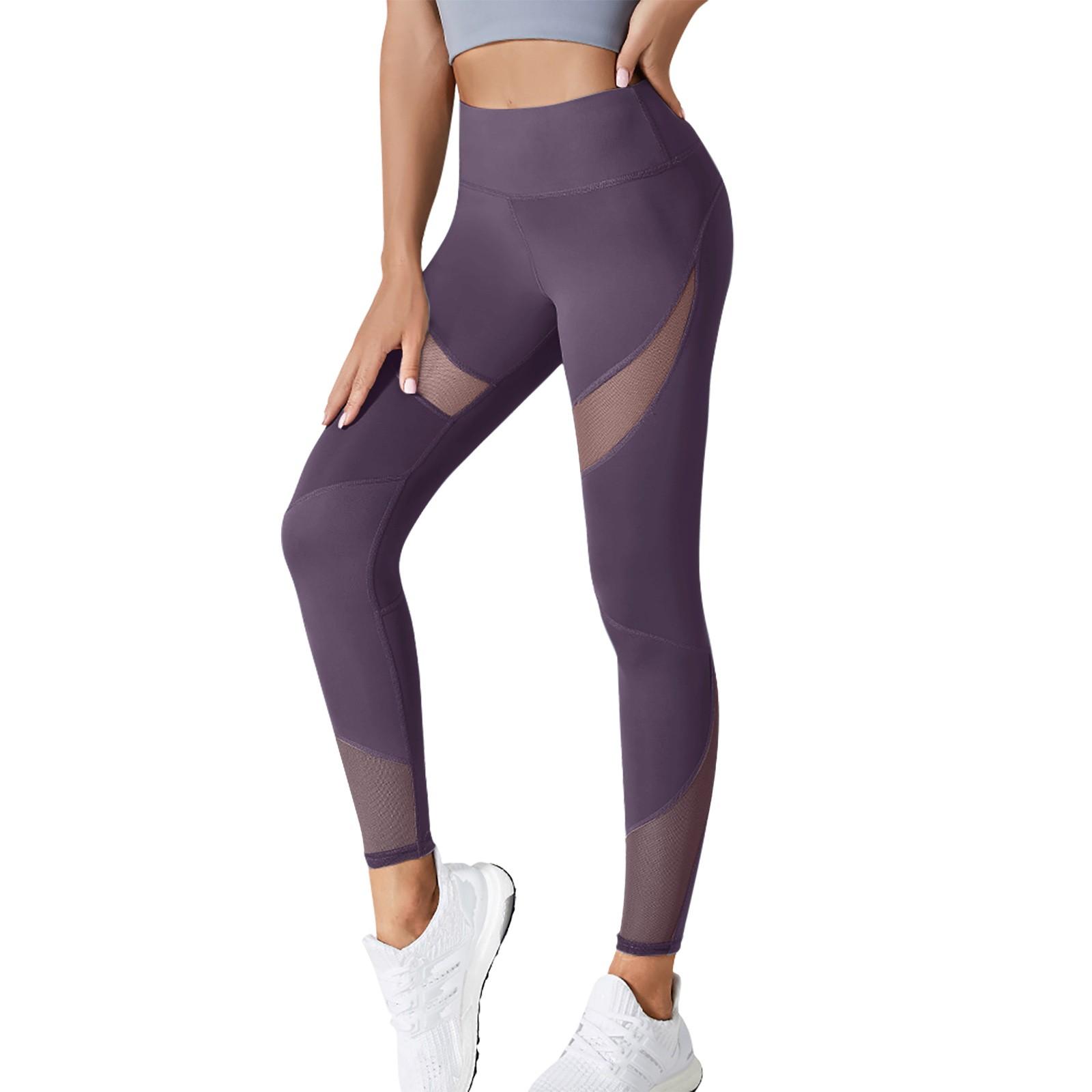 

Женские брюки для йоги персиковые брюки на бедрах с высокой талией, эластичные спортивные узкие брюки с сетчатой ​​талией, брюки для фитнеса с подъемом бедер S фиолетовый