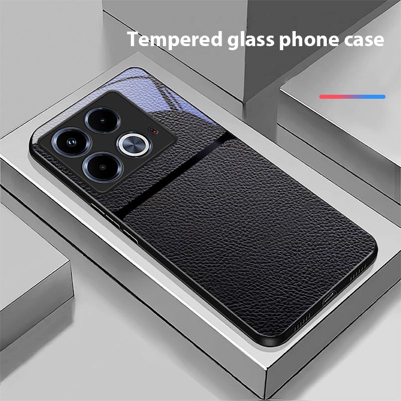 Red Leather Pattern For Infinix Note 40 4G 30i 12 G96 Smart 8 Hot 9 Play 10 11S 12 20i 50 Pro Plus 5G Tempered Glass Phone Case