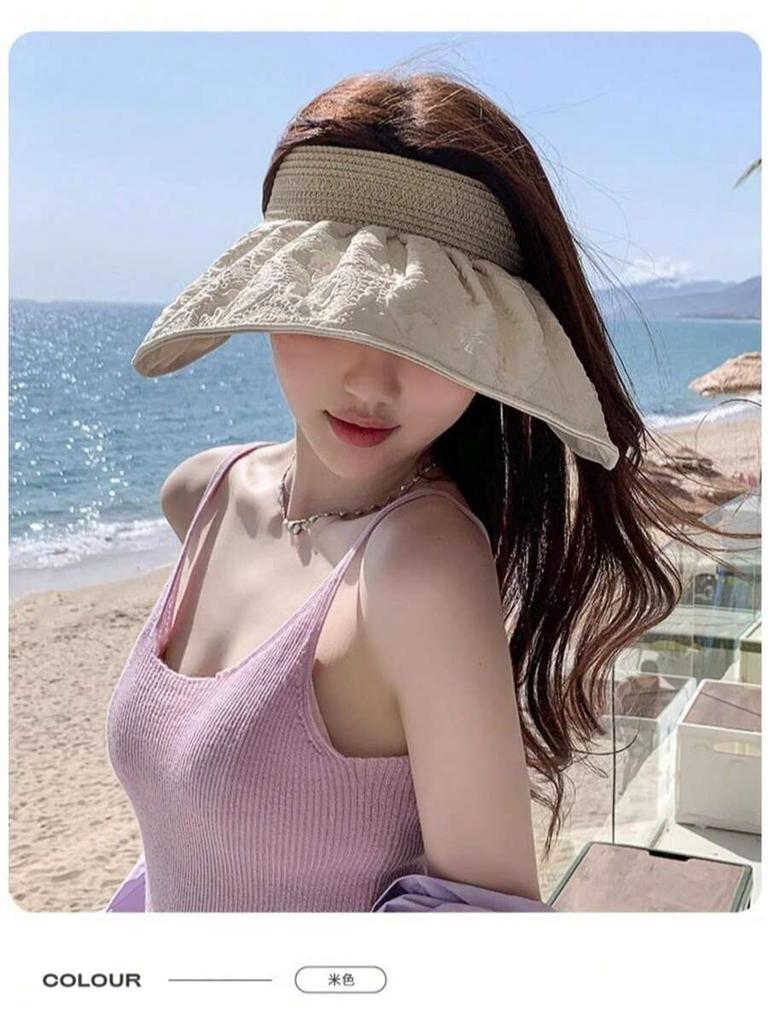 Womens Summer UV Protection Wide Brim Open Visor Sun Hat Breathable Face Covering