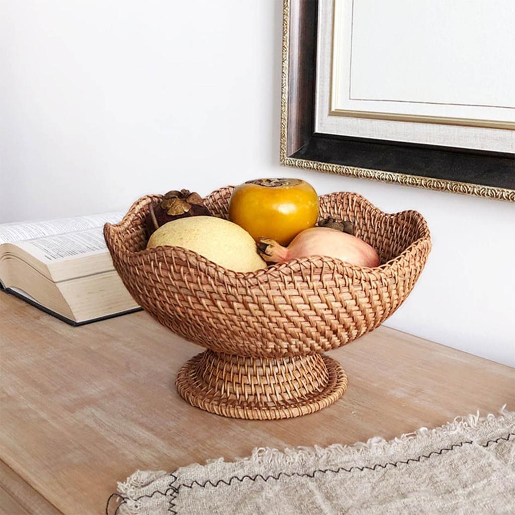 Medium Size Rattan Woven Basket Fruit Plate Small Round Basket For Potato ganizer Wallet Entryway Kitchen Dining Bar Snack