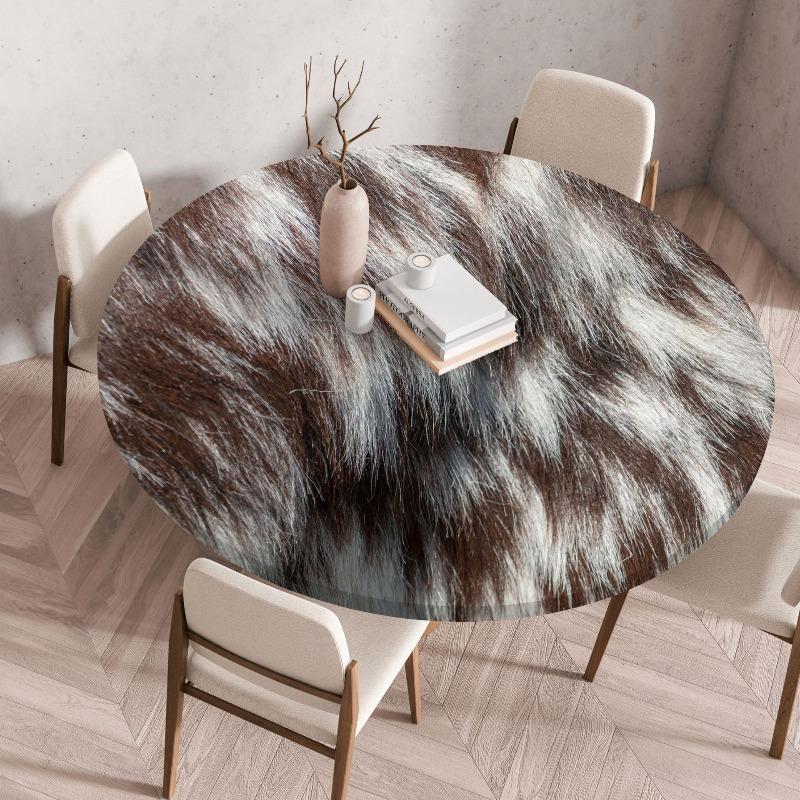 Creative Animal Fur Texture Patten Round Table Cover Fitted Vinyl Tablecloth Elastic Edged Waterproof Dining Table Cloth