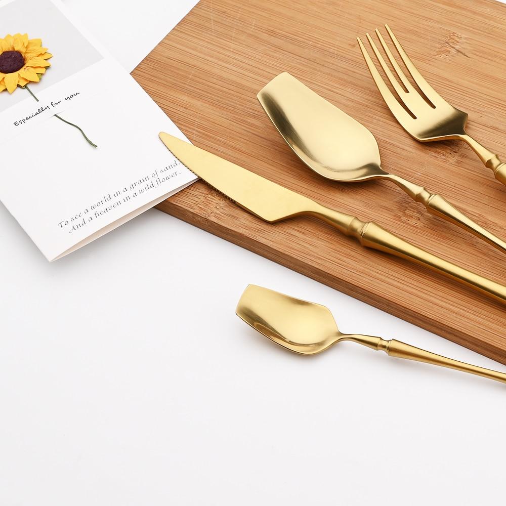 6Set/24Pcs Cutlery Set 18/10 Stainless Steel Set Luxury Dinnerware Gold Forks Western Spoons Knives Steel Cutlery Set Flatware