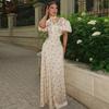 European and American Women's Clothing 2026 Summer New French Style V-neck Streamer Bubble Sleeve High Waist Floral Dress Women