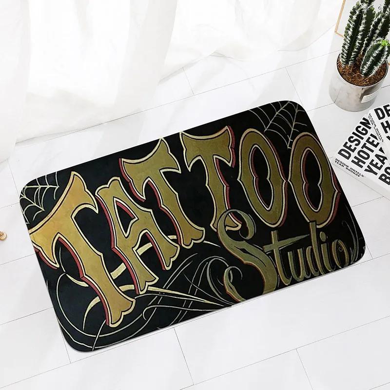 Tattoo Studio Style Doormat, Washable Rug for Edgy Home Decor - Entryway, Kitchen & Hallway