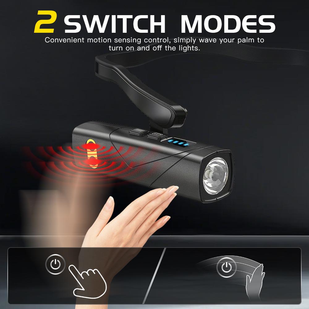 LED Hanging Ear Headlight USB Charging Motion Sensor with 5 Modes Detachable Flashlight for Fishing, Running, and Maintenance Work