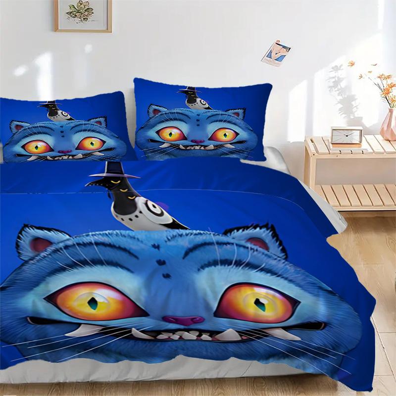 Quirky Blue Monster Illustration Print 3Pcs Bedding Set,Duvet Cover with 2 Bedro,Pillowcase Home Birthday Gift