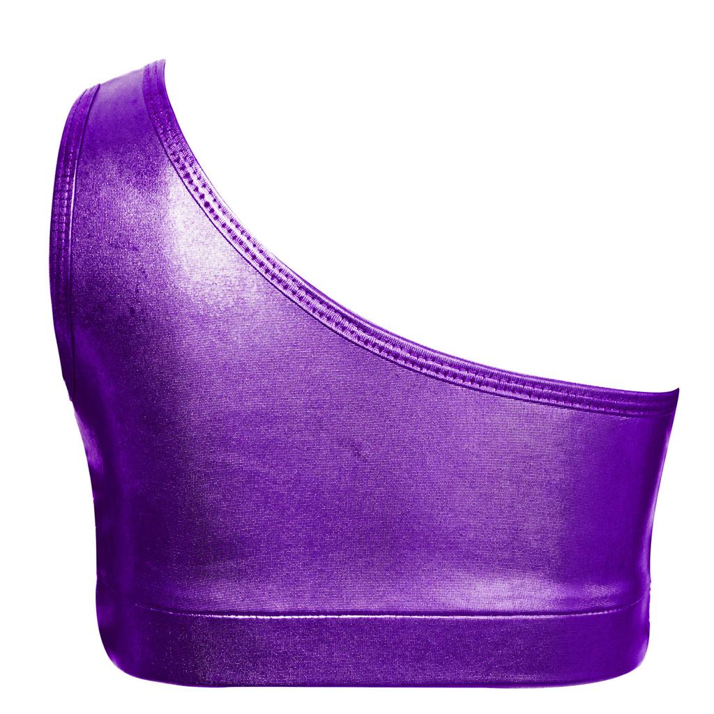 Mädchen Performance Weste Ärmelloses Crop Top Glänzende Pailletten Stufenrüschen Design Metallic Ein-Schulter-Top