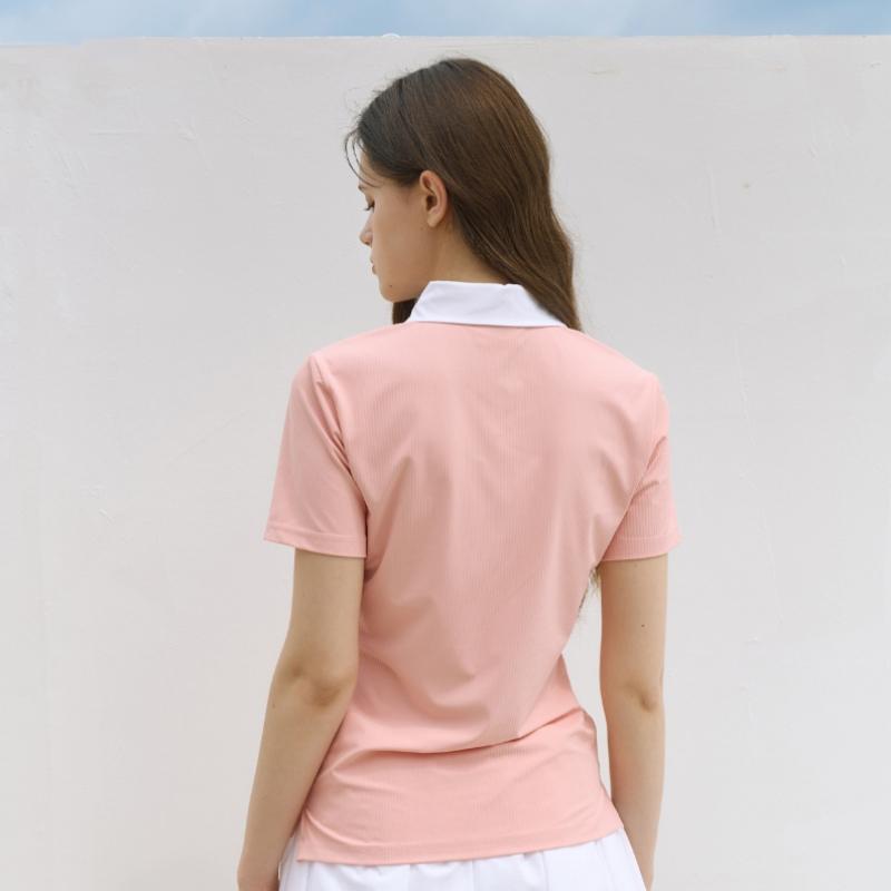 GOXO HearT ATTack Ribbed Collar ShorT Sleeve T shirT Peach