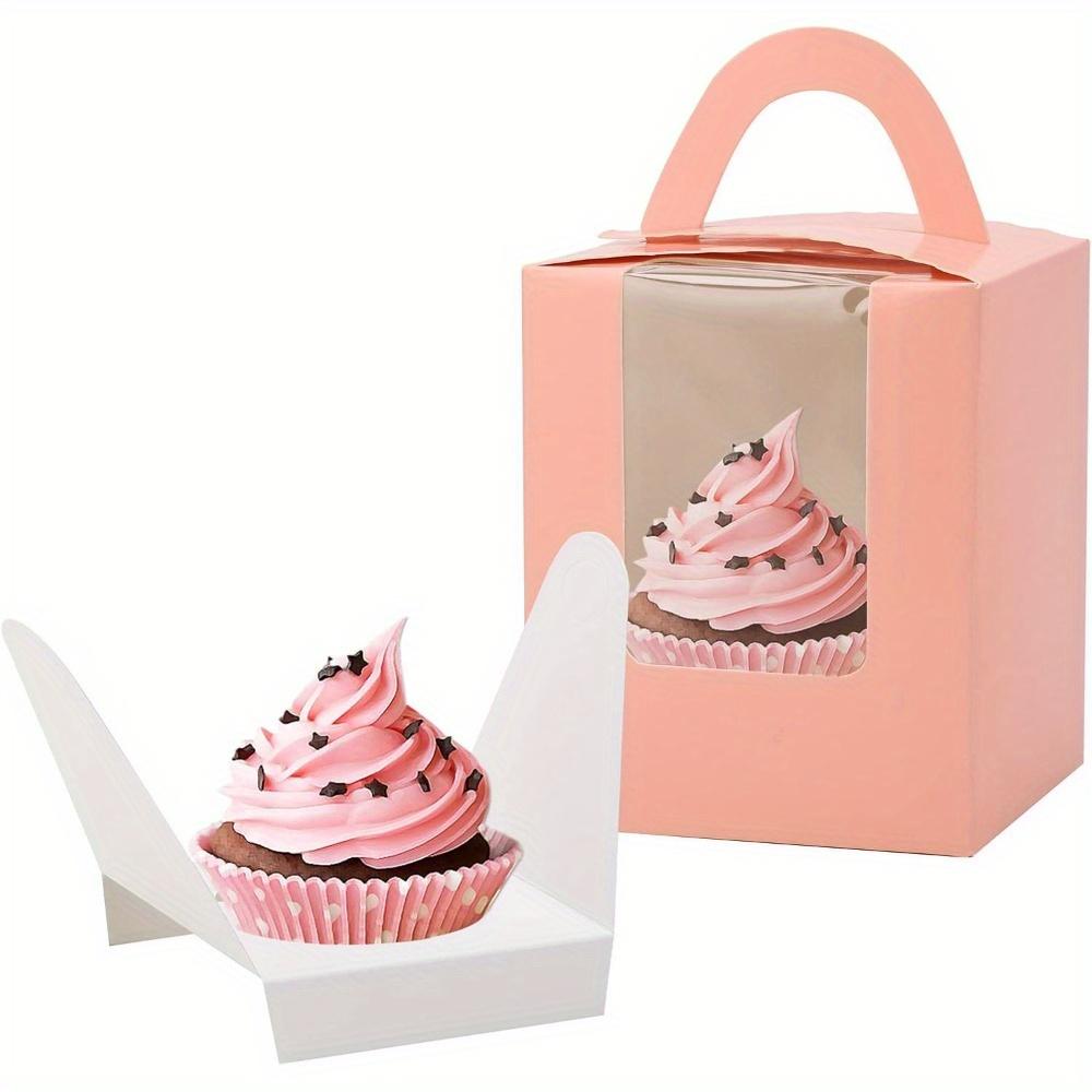 30pcs Cupcake Boxes Individual Cupcake Containers with Window Handle and Inserts Pink Gift Packing Box for Bakery Wrapping Party Favor Packing