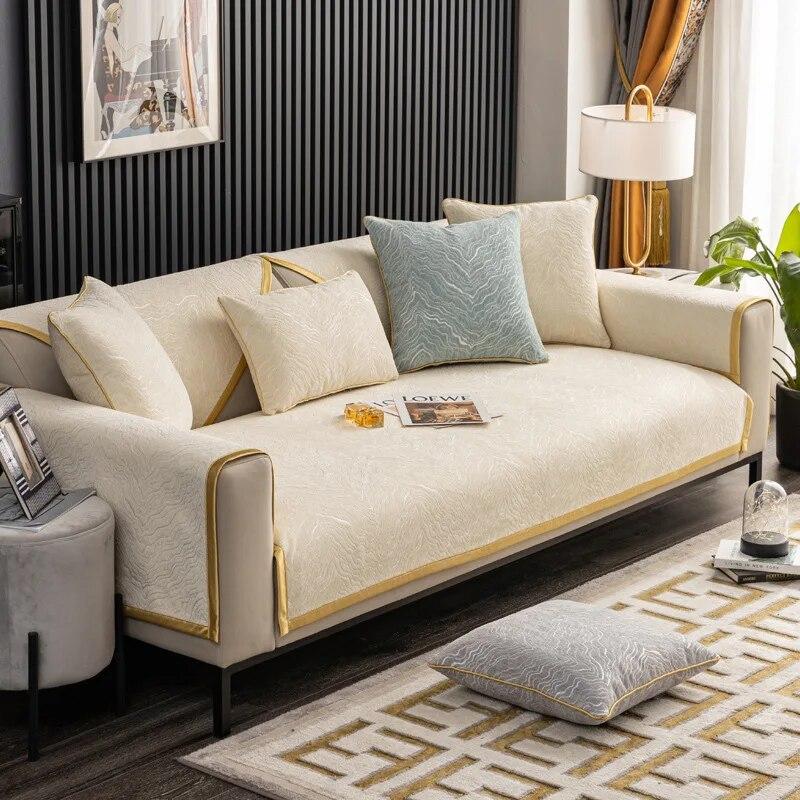 Žinylkový přehoz na pohovku s vodním vlněním Moderní celoroční univerzální ručník na pohovku do obývacího pokoje Protiskluzový polštář na pohovku Područka Opěradlo