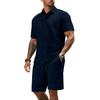 Men's Summer 2 Piece Outfit, Waffle Knit Polo Shirt and Elastic Waist Shorts, Casual Tracksuit for Beach Streetwear