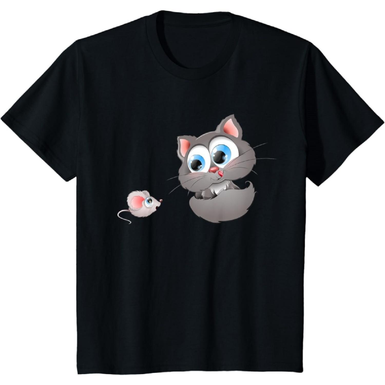 Cute Cat With Mouse Beanie Boo Girls Boys T-Shirt S