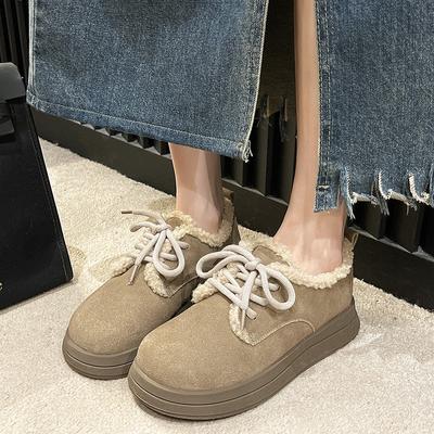 Fashion 2024 New Lace-up Women's Shoes Fashion Short Plush Hot Sale Round Toe Wear Resistant Flat Shoes for Women Zapatos Para Mujeres