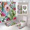 Green Tropical Plant Cactus Bathroom Curtain Polyester Fabric Shower Curtains Pedestal Rug Toilet Cover Bath Mat Set Home Decor