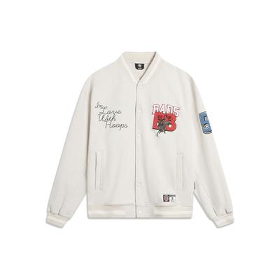 Li Ning Basketball Series Retro American Style Cardigan Long Sleeve Sports Baseball Jacket Men Jackets Flower-Gray AFDT881-1