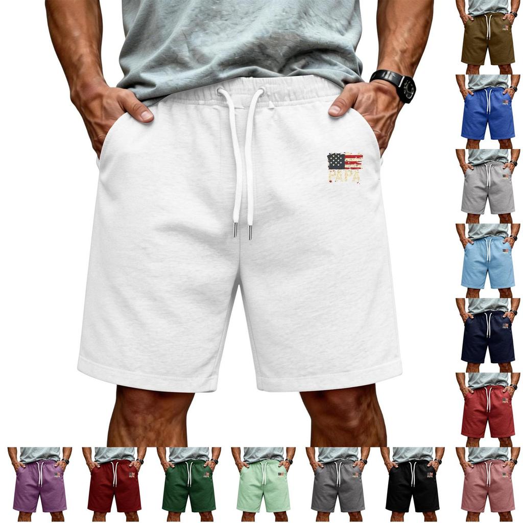 Men's Father's Day & Independence Day Flag Printed Casual Drawstring Waist Shorts