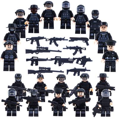 Qxl10 Schwarz Swat Baustein Figur Kleine Partikel Mosaik Militärpolizei Puppe Spielzeug
