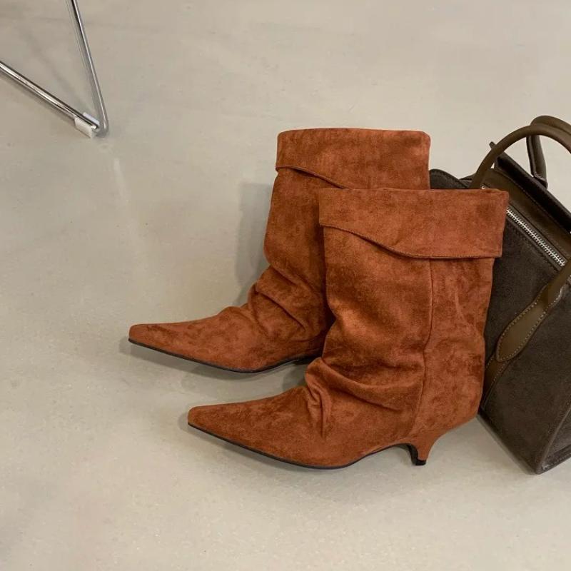 Aneikeh 2026 Winter Fashion Thin Low Heel Pointed Toe Women Ankle Boots Ladies SHort Modern Shoes Party Pumps Botas Mujer