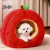 Indoor Pet Hideout for Winter Apple-Shaped Cat Cave Bed, Plush Hideaway with Removable Cushion, Warm House Small Dogs Cozy Enclosed Bed Cats