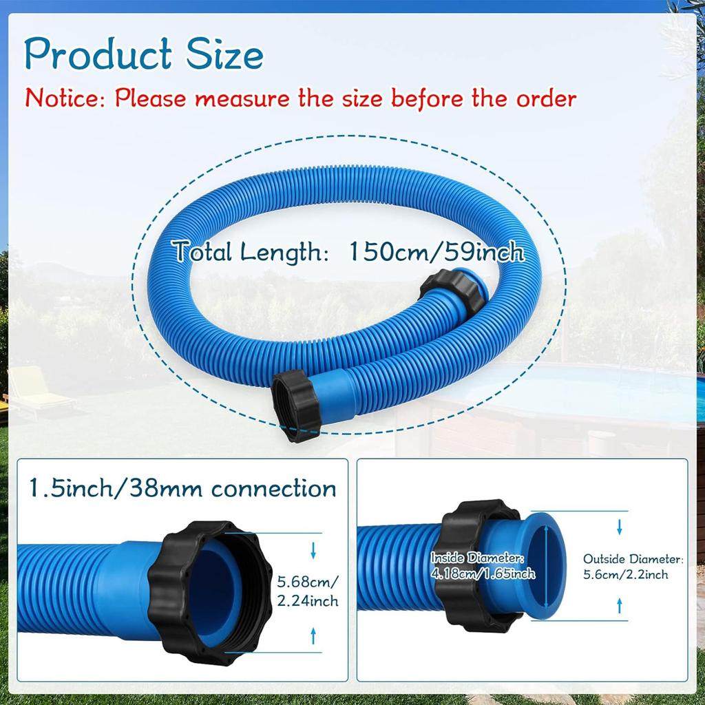 Convenient 1.5" Diameter Pool Hose Replacement Pool Accessory Hose Flexible Plastic Hose for 1500GPH 2500GPH 29060E