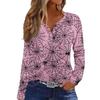 Women's Casual Long Sleeve Halloween Print V-Neck T-Shirt with Decorative Buttons