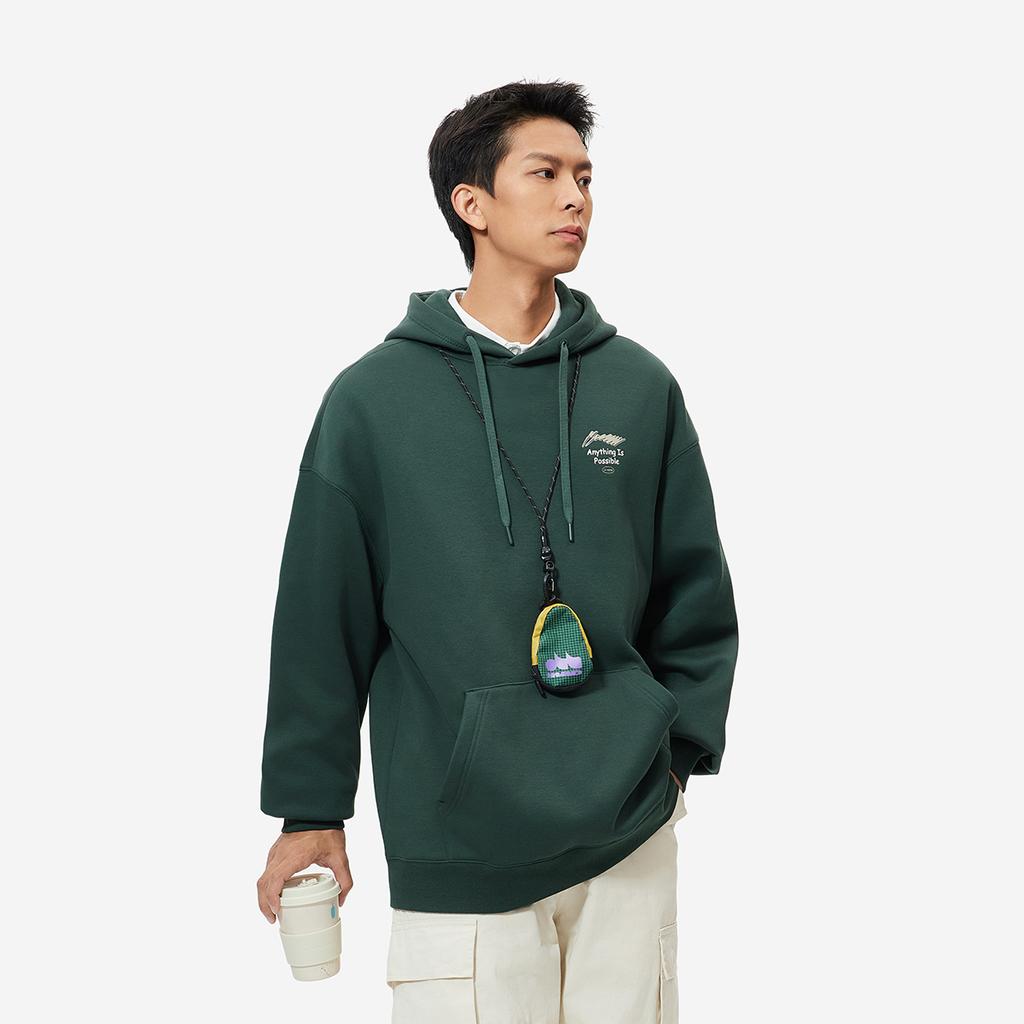 Li Ning Sports Lifestyle Series Antistatic Antibacterial Warm Comfortable Fleece Casual Versatile Hoodie Men Hoodies Dark-Green AWDUA05-7