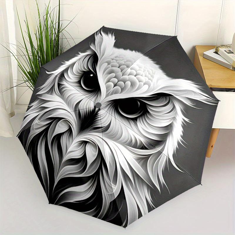 1pc Owl Face Artwork Automatic Open/close Folding Umbrella, Compact Portable Travel Umbrella,Durable Construction Yy250814146