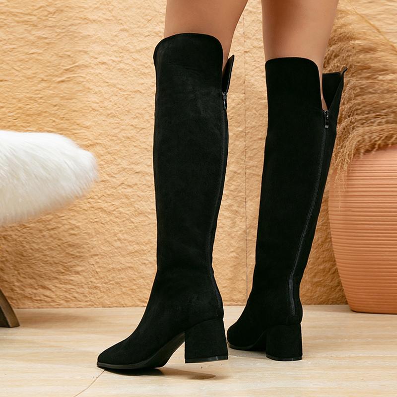 Fashion Liyke Autumn Winter Zip Over The Knee Boots Women Low Square Heels Sexy Pointed Toe Motorcycle Thigh High Shoes Botas Mujer