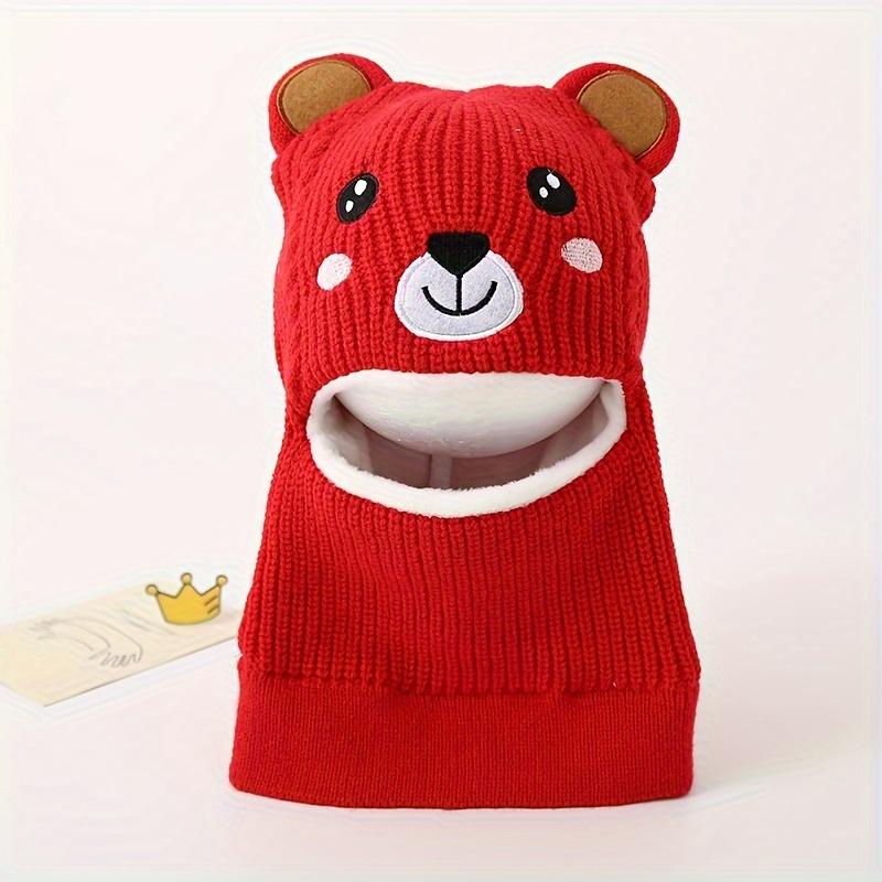 

1pc Winter Cartoon Animal Knit Hat with Ear Flaps for Boys, Polyester Thermal Lined Hood, Christmas Outdoor Hiking Warm Cap 50-52cm красный