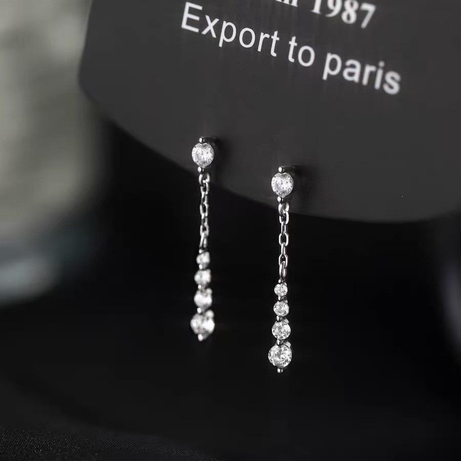 925 Sterling Silver Zirconia Tassel Stud Earrings - Elegant High-End 2026 Women's Accessory