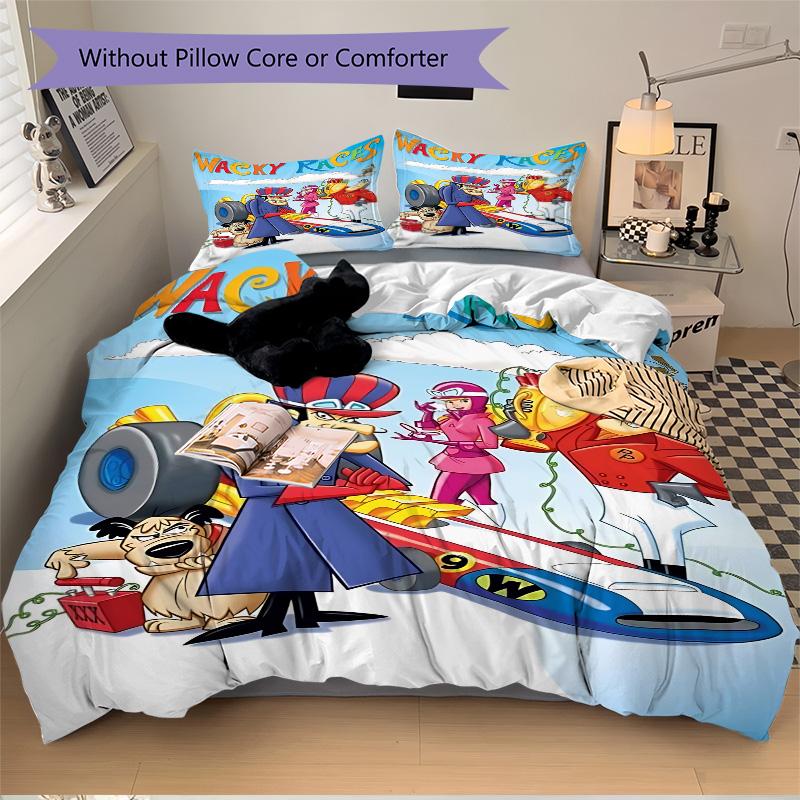 Wacky Races Cartoon Show Print 3Pcs Bedding Set,Duvet Cover with 2 Bedro,Pillowcase Home Birthday Gift