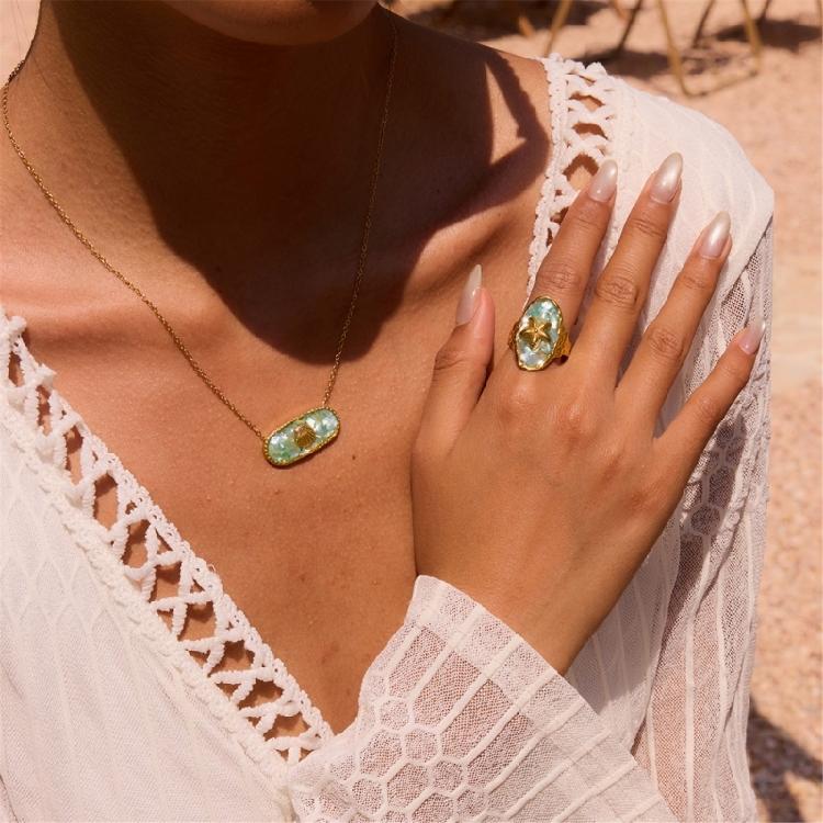 Edelstahl Seestern Blauer Ring Schmuck Für Frauen Verstellbare Größe Anlaufbeständiges Material Urlaubsaccessoire